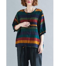 Handmade o neck Batwing Sleeve linen spring clothes For Women rainbow shirts