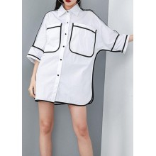 French women blouses Vintage Personality Solid Color Pockets Summer Shirt