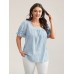 Cotton Square Neck Ruffled Sleeve Shirt