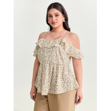 Floral Print Ruffled Cold Shoulder Blouse Floral Print Ruffled Cold Shoulder Blouse