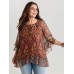 Boho Geometric Print Ruffled Sleeve Blouse