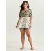 Floral Print Lace Neckline Flowy Blouse