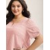 Textured Gathered Sleeve Split Neck Blouse