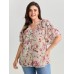 Floral Print Ruffled Edges Blouse