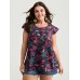 Bright Floral Texture Open-Back Blouse Bright Floral Texture Open-Back Blouse