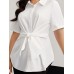 Knotted Front Asymmetrical Hem Blouse