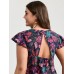 Bright Floral Texture Open-Back Blouse Bright Floral Texture Open-Back Blouse