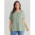 Floral Ruffle Sleeve Gathered Round Neck Blouse