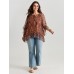 Boho Geometric Print Ruffled Sleeve Blouse