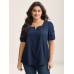Textured Gathered Sleeve Split Neck Blouse