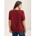 Textured Gathered Sleeve Split Neck Blouse