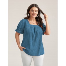 Cotton Square Neck Ruffled Sleeve Shirt