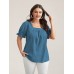 Cotton Square Neck Ruffled Sleeve Shirt