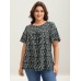 Floral Ruffle Sleeve Gathered Round Neck Blouse