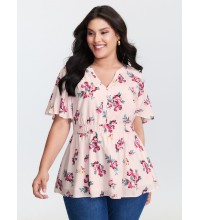 Supersoft Rose Print V-Neck Blouse