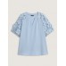 3D Floral Sleeve Spliced Flowy Blouse