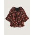 Floral Print Ruffled Neckline Blouse Floral Print Ruffled Neckline Blouse