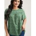 Floral Ruffle Sleeve Gathered Round Neck Blouse