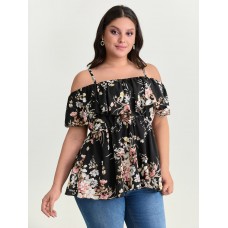 Large Floral Print Cold-Shoulder Blouse