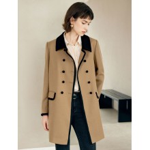 Contrast-Trim Double-Breasted Trench Coat