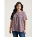 Floral Ruffle Sleeve Gathered Round Neck Blouse