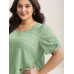Textured Gathered Sleeve Split Neck Blouse