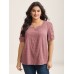 Textured Gathered Sleeve Split Neck Blouse