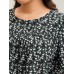 Floral Ruffle Sleeve Gathered Round Neck Blouse
