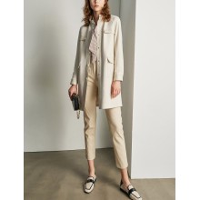 Beige PU Leather Pocket Detail Trench Coat