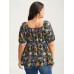 Floral Square Neck Fit and Flare Blouse