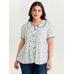 Floral Embroidery Pleated Button-Front Blouse