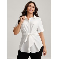 Knotted Front Asymmetrical Hem Blouse