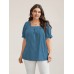 Cotton Square Neck Ruffled Sleeve Shirt