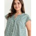Cotton Check Print Ruffled Sleeve Blouse Cotton Check Print Ruffled Sleeve Blouse