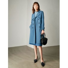 Blue Double-Breasted Trench Coat