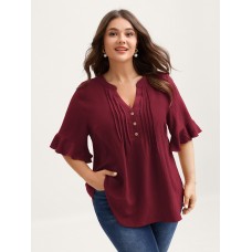 Toothpick Pleats Ruffled Sleeve Solid Blouse Toothpick Pleats Ruffled Sleeve Solid Blouse
