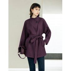 Textured Stand Collar Mid-Length Minimalist Trench Coat