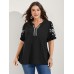Notched Collar Embroidered Ruffled Blouse Notched Collar Embroidered Ruffled Blouse