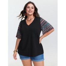 Colorful Boho Sleeve V-Neck Blouse