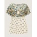 Floral Print Lace Neckline Flowy Blouse