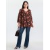 Floral Print Ruffled Neckline Blouse Floral Print Ruffled Neckline Blouse