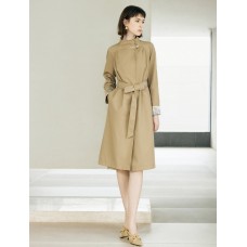 Floral Cuff Stand-Up Collar Belted Trench Coat