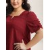 Textured Gathered Sleeve Split Neck Blouse