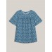 Floral Ruffle Sleeve Gathered Round Neck Blouse