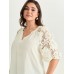 3D Floral Sleeve Spliced Flowy Blouse