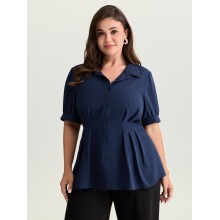 Cinched-Waist Pleated Collar Blouse