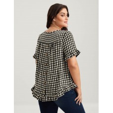 Gingham Print Button Back Blouse