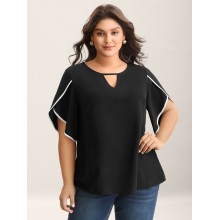 Color Contrast Petal Sleeve Shirt