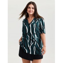 Abstract Print Notched Collar Blouse
