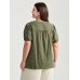 Pure Cotton Pleated Puffy Sleeve Blouse